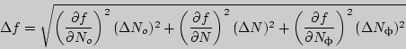 \begin{displaymath}
\Delta f=\sqrt{\left({\partial f\over\partial N_o}\right)^2...
... f\over\partial N_{\text{ф}}}\right)^2(\Delta
N_{\text{ф}})^2}
\end{displaymath}