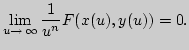 $\displaystyle \lim_{u\to  \infty}\frac{1}{u^n}F(x(u), y(u))=0.
$