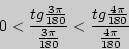 \begin{displaymath}
0 < \frac{tg\frac{3\pi }{180}}{\frac{3\pi }{180}} < \frac{tg\frac{4\pi
}{180}}{\frac{4\pi }{180}}
\end{displaymath}