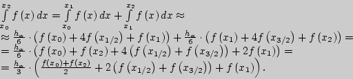 \begin{displaymath}
\begin{array}{l}
\int\limits_{x_0 }^{x_2 } {f\left( x \righ...
...t)} \right) + f\left( {x_1 } \right)} \right). \\
\end{array}\end{displaymath}