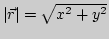$\vert\vec r\vert = \sqrt{x^2+y^2}$