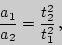 \begin{displaymath}
{a_1\over a_2} = {t_2^2\over t_1^2} ,
\end{displaymath}