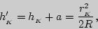 \begin{displaymath}h'_{{}_K}=
h_{{}_K}+a={r^2_{{}_K}\over 2R} ,\end{displaymath}