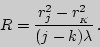 \begin{displaymath}
R={r^2_j-r^2_{{}_K}\over(j-k)\lambda} .
\end{displaymath}